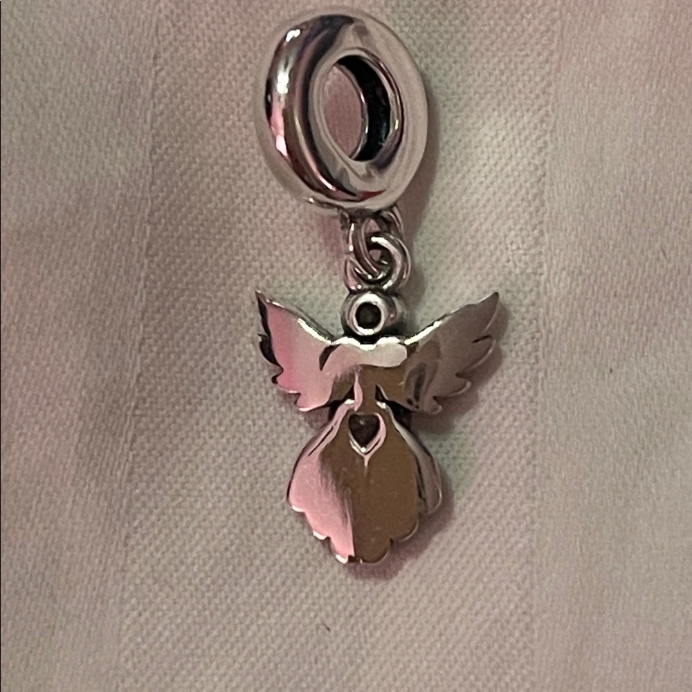 Sterling Silver Angel Charm Pendant with a Pink Gemstone Heart - Picture 8 of 11